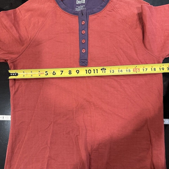 Duluth Trading Mens Large Thick Cotton Henley Pullover Red Purple Long Sleeve - Picture 6 of 7